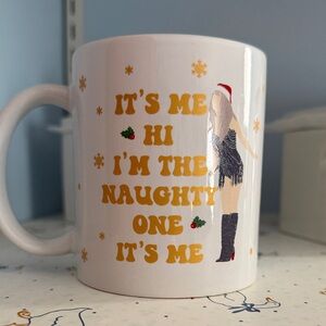 Source Unknown White Mug with Gold and Red Accents